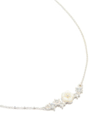 Silver Plated Cubic Zirconia Flower Pendant Necklace - link has visual effect only