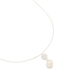 Silver Plated Cubic Zirconia Flower Pearl Drop Necklace - link has visual effect only