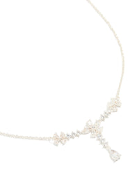 Silver Plated Cubic Zirconia Flower Trio Y-Necklace - link has visual effect only