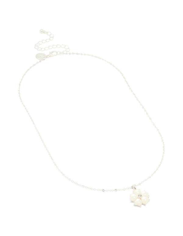 Silver Plated Chunky Flower Pendant Necklace