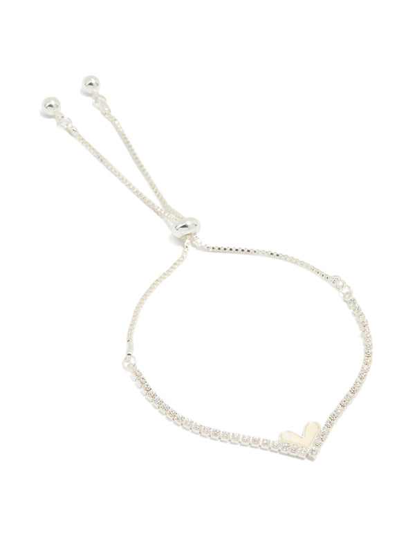 Silver Plated Cubic Zirconia Mini Heart Toggle Bracelet