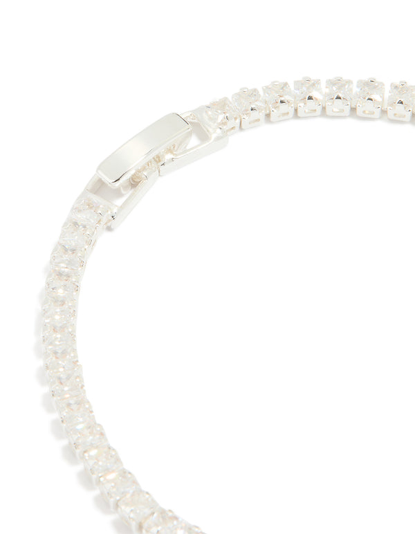 Silver Plated Cubic Zirconia Baguette Tennis Bracelet