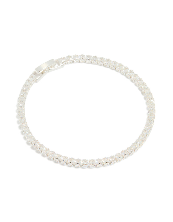Silver Plated Cubic Zirconia Baguette Tennis Bracelet