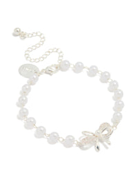 Silver Plated Pearl Double Bow Bracelet - link has visual effect only