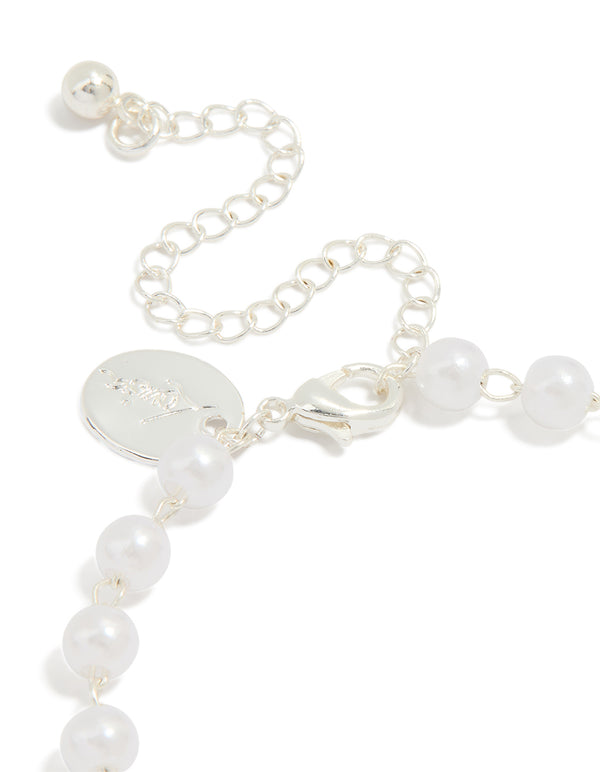 Silver Plated Pearl Double Bow Bracelet