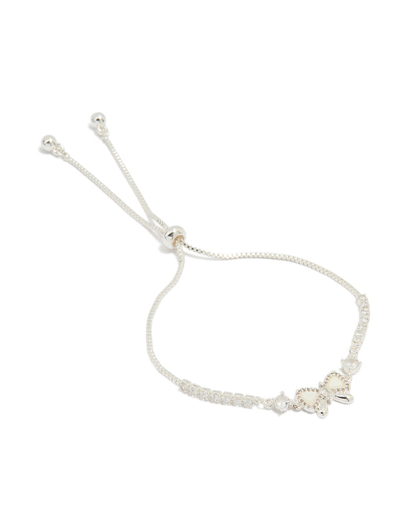 Silver Plated Cubic Zirconia Bow Outline Toggle Bracelet