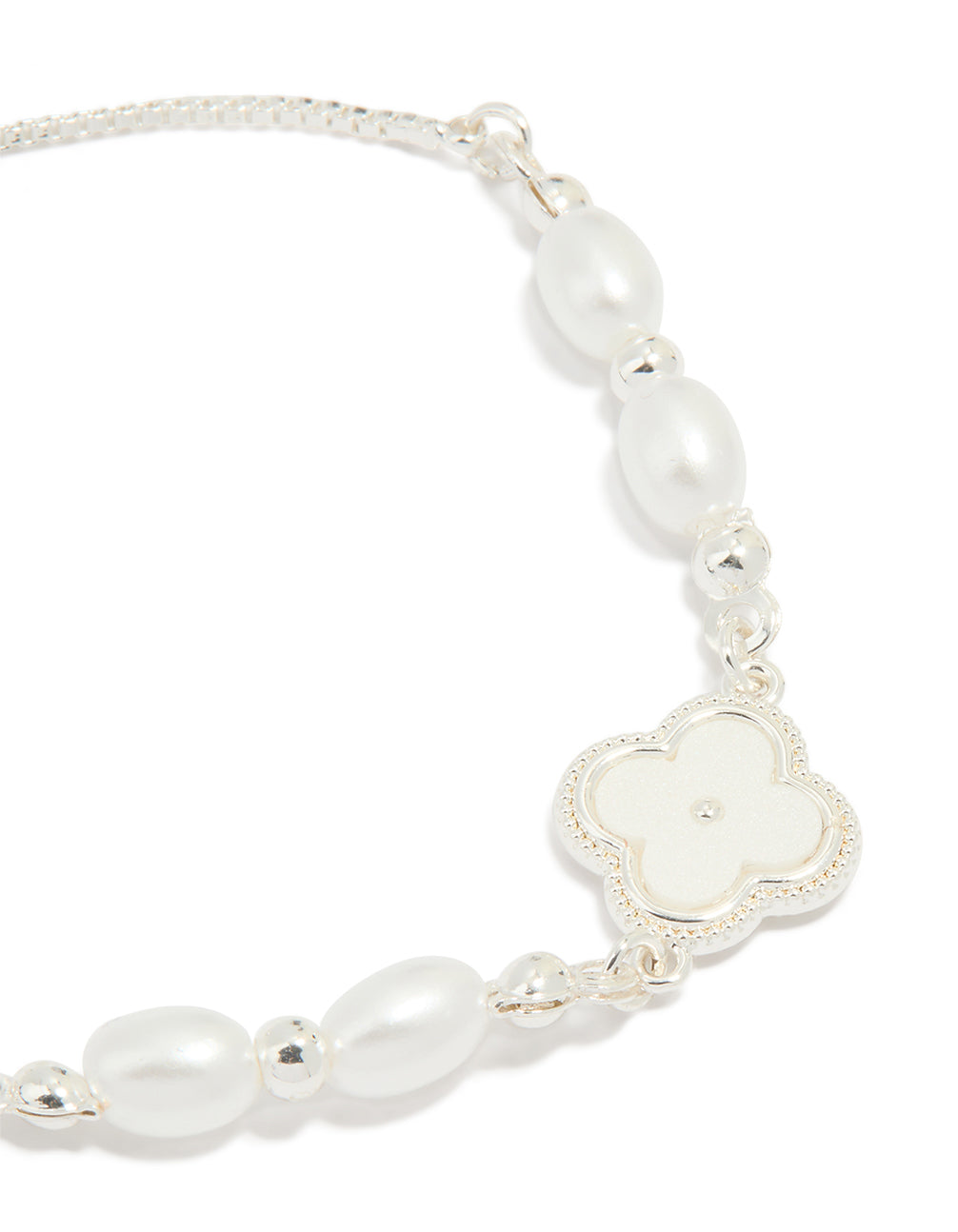 Silver Plated Cubic Zirconia & Pearl Flower Toggle Bracelet