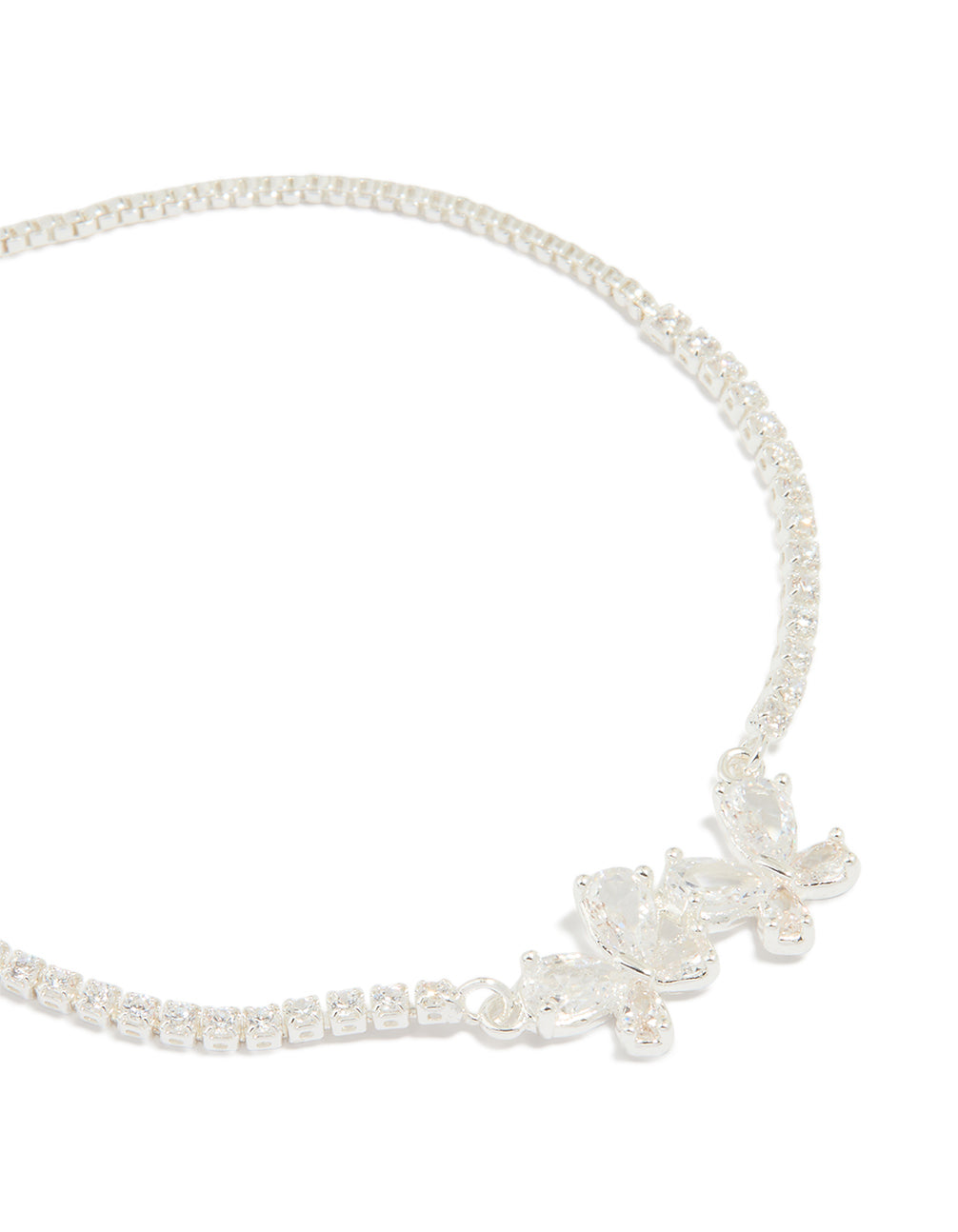Silver Plated Cubic Zirconia Double Butterfly Toggle Bracelet