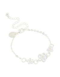 Silver Plated Cubic Zirconia Flower Station Bracelet - link has visual effect only