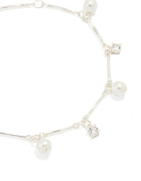 Silver Plated Cubic Zirconia Pearl Drop Bracelet - link has visual effect only