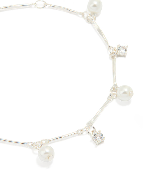 Silver Plated Cubic Zirconia Pearl Drop Bracelet