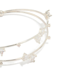 Silver Plated Cubic Zirconia Double Row Wrist Cuff - link has visual effect only