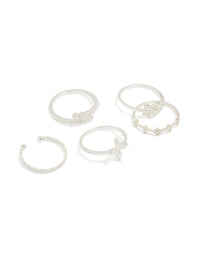 Silver Plated Cubic Zirconia Leafy Mixed Rings 5-Pack - link has visual effect only