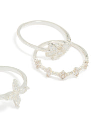 Silver Plated Cubic Zirconia Leafy Mixed Rings 5-Pack - link has visual effect only