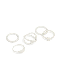 Silver Plated Mixed Diamante Cross Rings 5-Pack - link has visual effect only