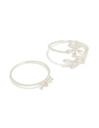 Silver Plated Pearl Flower & Bow Rings 4-Pack - link has visual effect only