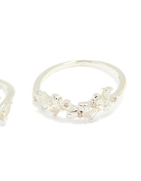 Silver Plated Pearl Flower & Bow Rings 4-Pack - link has visual effect only