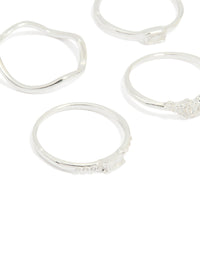 Silver Plated Cubic Zirconia & Pearl Cluster Rings 6-Pack - link has visual effect only