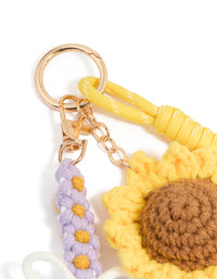 Crocheted Sunflower & Purple Flowers Key Chain - link has visual effect only