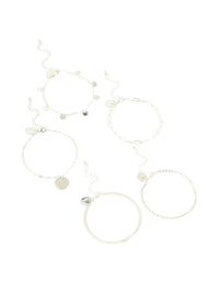 Silver Diamante & Flat Disc Bracelets 5-Pack - link has visual effect only