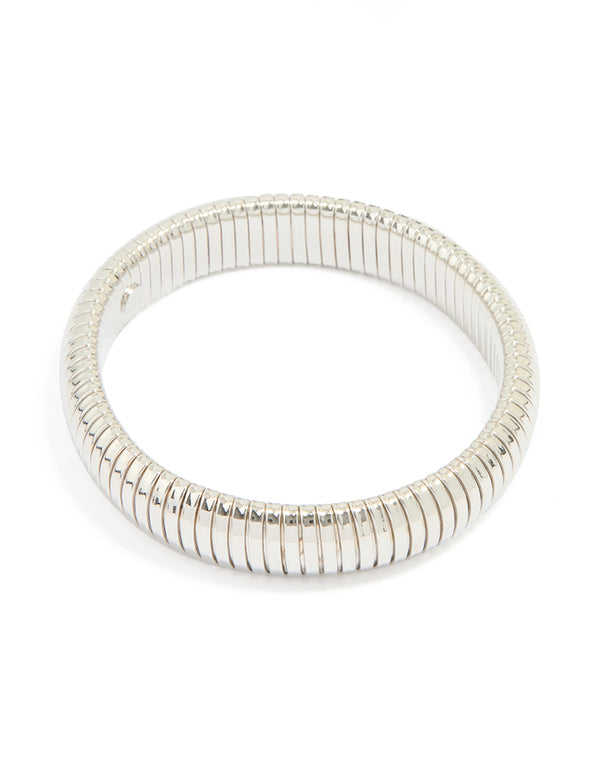Silver Ribbed Tube Stretch Bracelet