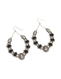 Antique Silver Textured Black Stone Oval Drop Earrings - link has visual effect only