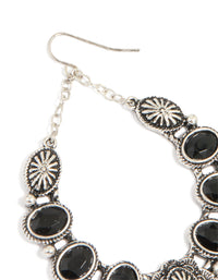 Antique Silver Textured Black Stone Oval Drop Earrings - link has visual effect only
