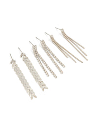 Silver Diamante Graduating Drop Earrings 3-Pack - link has visual effect only