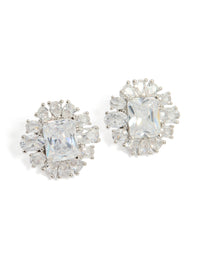 Silver Cubic Zirconia Statement Stud Earrings - link has visual effect only