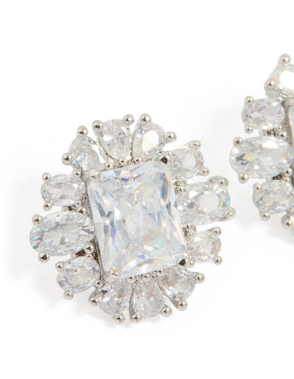 Silver Cubic Zirconia Statement Stud Earrings
