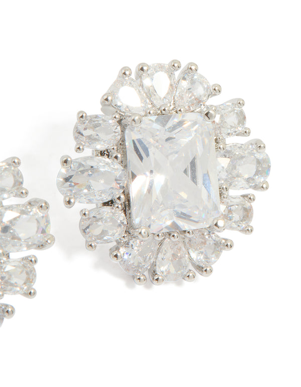 Silver Cubic Zirconia Statement Stud Earrings