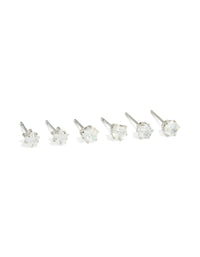 Silver Cubic Zirconia Stud Earrings 3-Pack - link has visual effect only