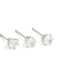 Silver Cubic Zirconia Stud Earrings 3-Pack - link has visual effect only