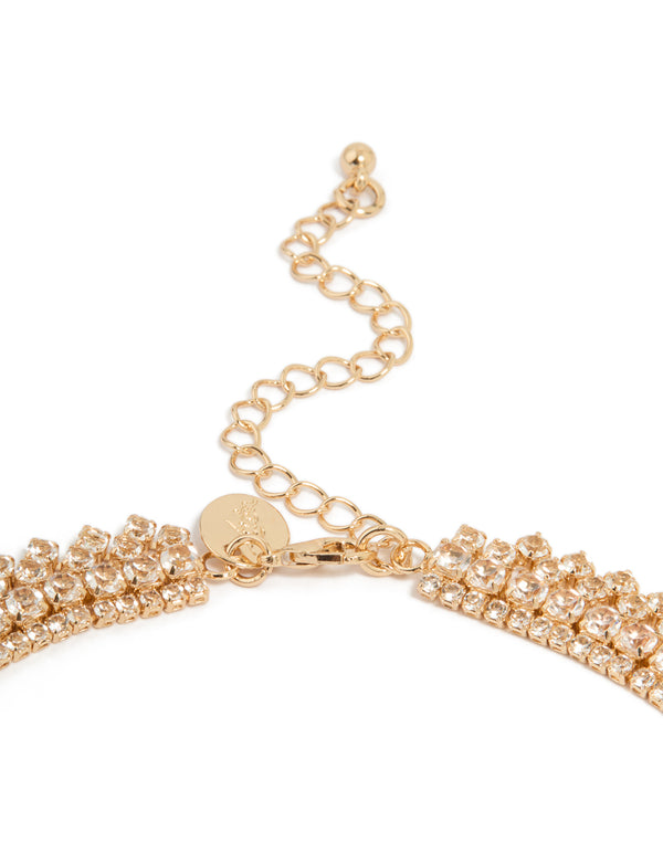 Gold Cubic Zirconia Short Tennis Necklace