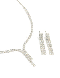 Silver Cubic Zirconia Y-Necklace & Cup Chain Earrings Set - link has visual effect only