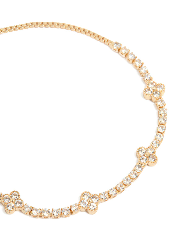 Gold Cubic Zirconia Flower Toggle Bracelet