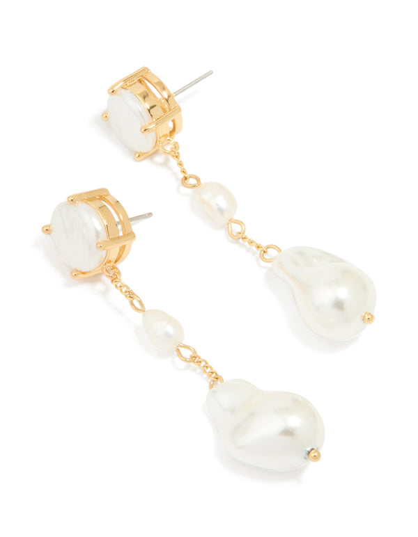 Gold Plated Pearls Statement Drop Earrings