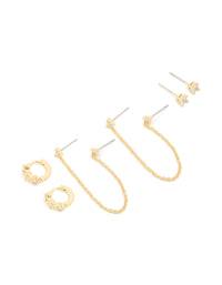 Gold Plated Round Cubic Zirconia Mixed Earrings 4-Pack - link has visual effect only