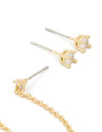 Gold Plated Round Cubic Zirconia Mixed Earrings 4-Pack - link has visual effect only