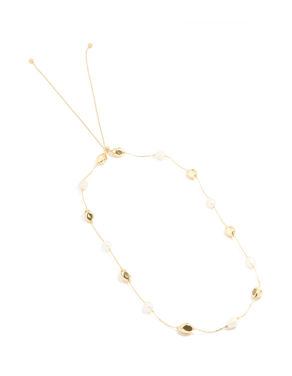 Gold Plated Freshwater Pearl Molten Station Adjustable Necklace