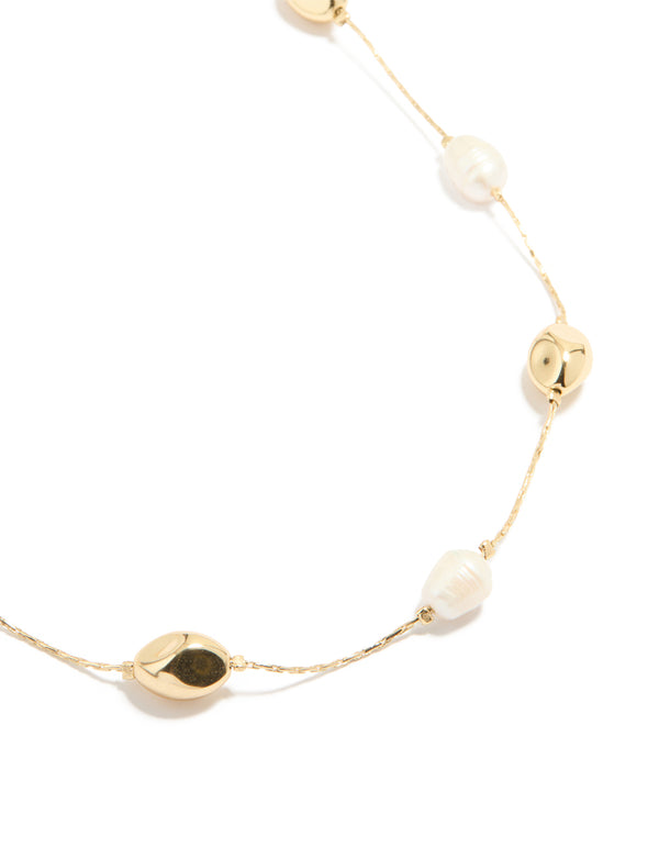 Gold Plated Freshwater Pearl Molten Station Adjustable Necklace