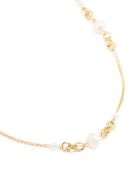 Gold Plated Freshwater Pearl & Mini Link Necklace - link has visual effect only