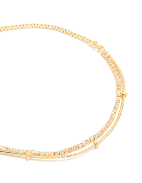 Gold Plated Cubic Zirconia Layered Toggle Bracelet