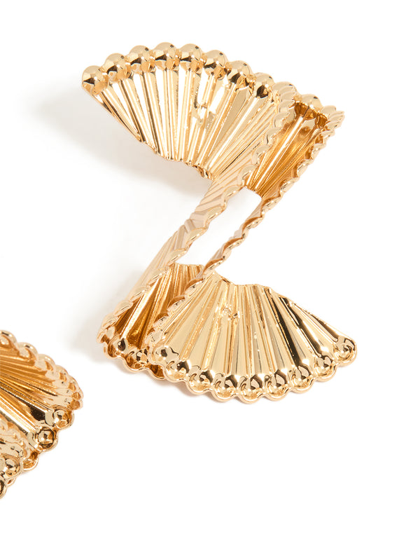 Gold Swirl Fan Ribbed Earrings