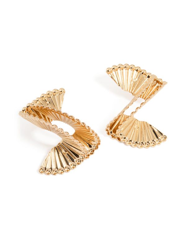 Gold Swirl Fan Ribbed Earrings