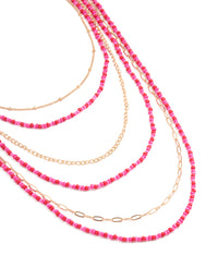 Gold Pink Beaded Layered Necklace - link has visual effect only