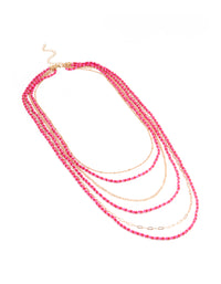 Gold Pink Beaded Layered Necklace - link has visual effect only