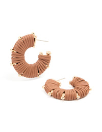 Gold Brown Yarn Wrapped Hoop Earrings - link has visual effect only