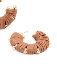 Gold Brown Yarn Wrapped Hoop Earrings - link has visual effect only