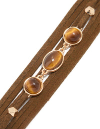 Gold Suede Brown Bead Multi Strand Boho Bracelet - link has visual effect only
